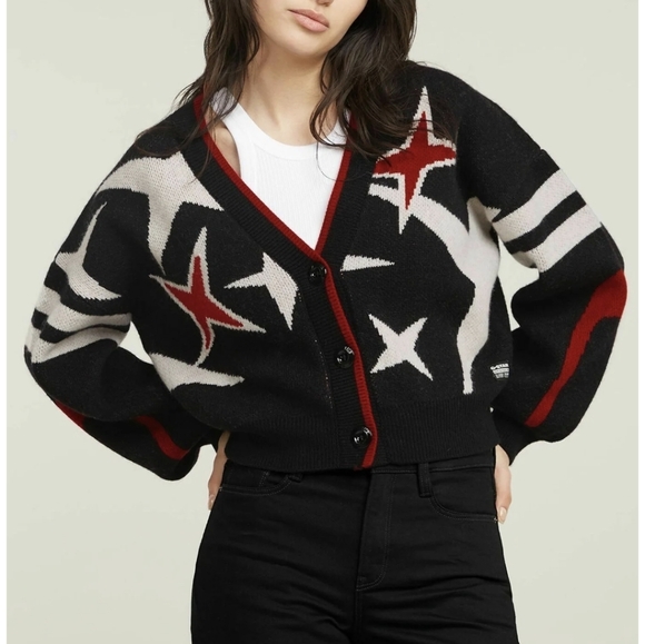 G-Star Sweaters - G-Star Knit Cardigan Sweater Loose Fit  Festive Wool Blend Graphic Star L NWT